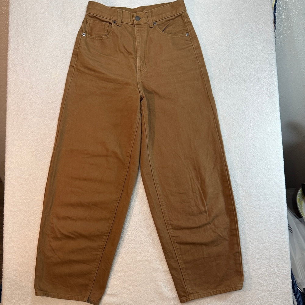 GU Japan High Waisted Barrel Leg Cotton Denim Pants Brown Size M 221-329314